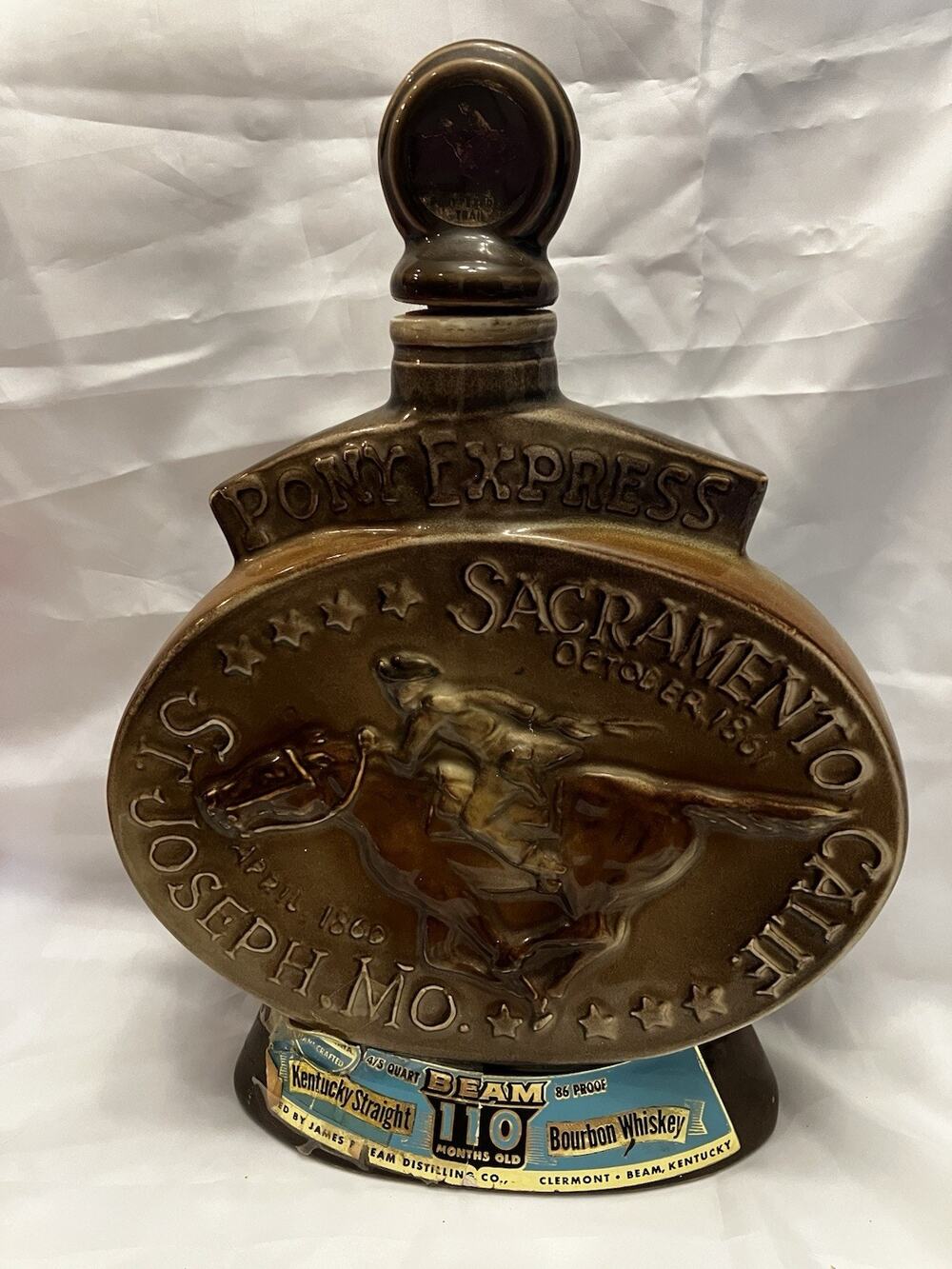 Jim Beam Kentucky Bourbon Pony Express Decanter Empty Liquor Bottle Barware